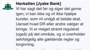 Jyske Bank ønsker ikke debat og spærre for kundes adgang til at ytrer sig på facesbook havkatten I jyske bank ønsker man ikke åbenhed